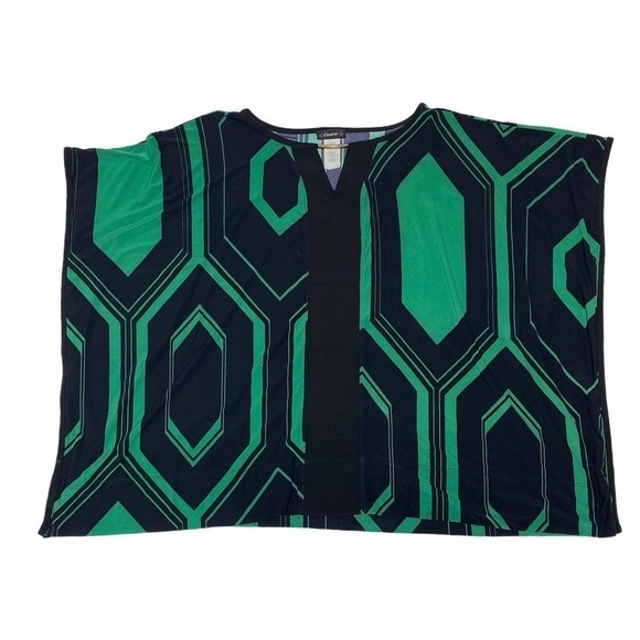 COCOMO Boxy Keyhole Poncho Black Green Blouse S - Picture 8 of 9
